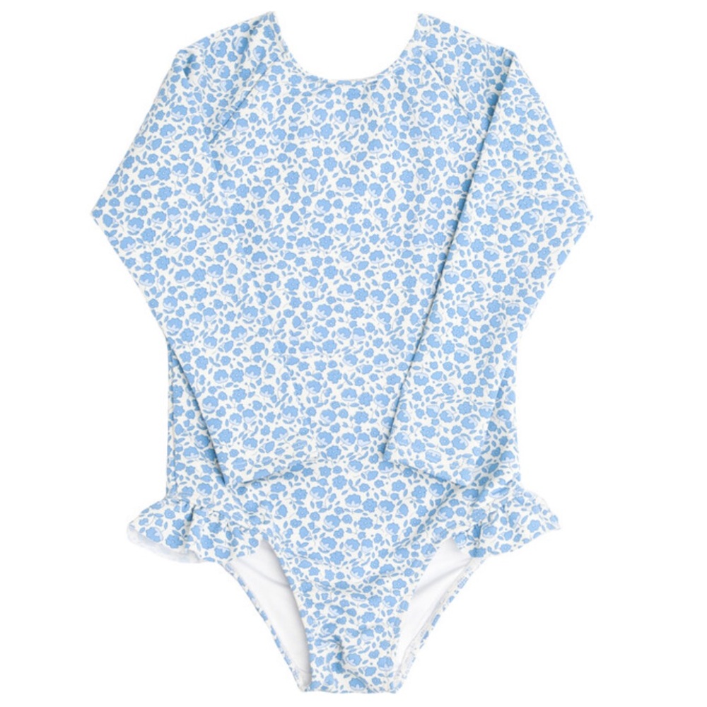 Minnow blue white floral rash guard swim suit size 1